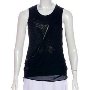 Barbara Bui Black Scoop Neck Cotton Silk Leather XS